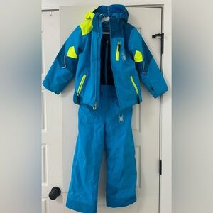 Spyder Blue and Neon Yellow Kids Jacket & Pants Set size 6 kids